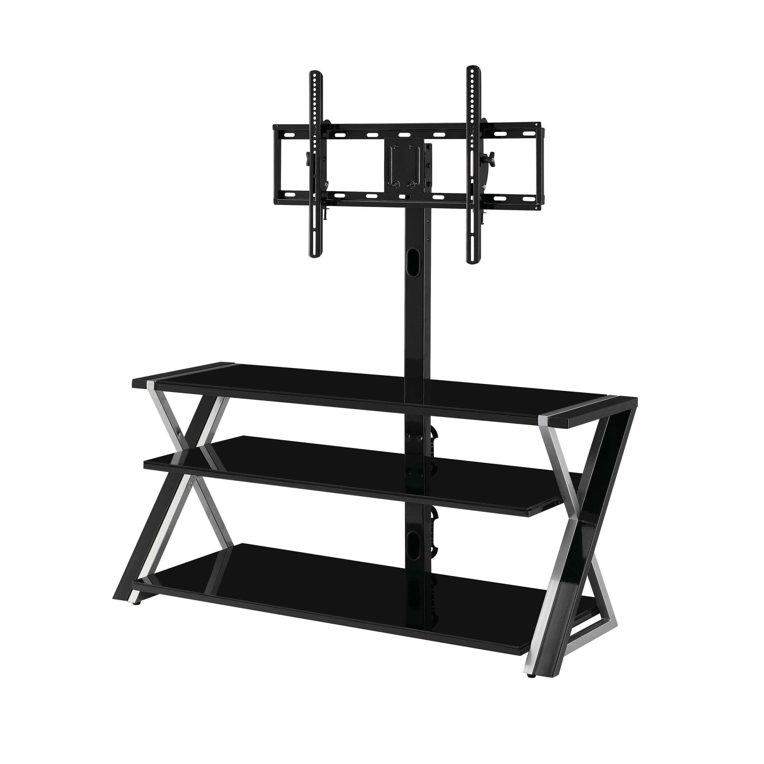 3-in-1 TV Stand for TVs up to 70' w/ 3 Display Options Flat Screens Black/Silver 